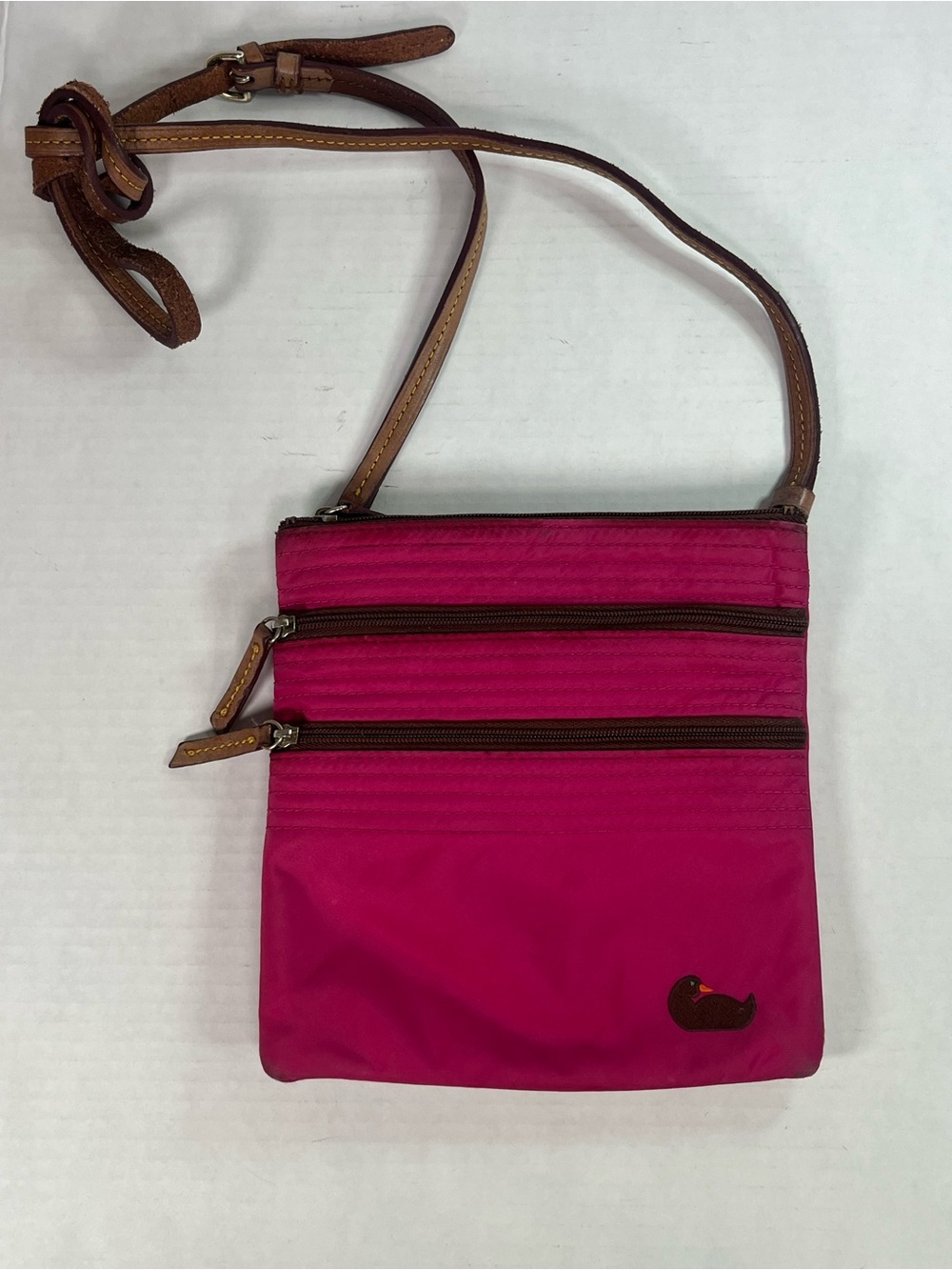 Dooney & Bourke Hot Pink Crossbody with Brown Leather Strap
